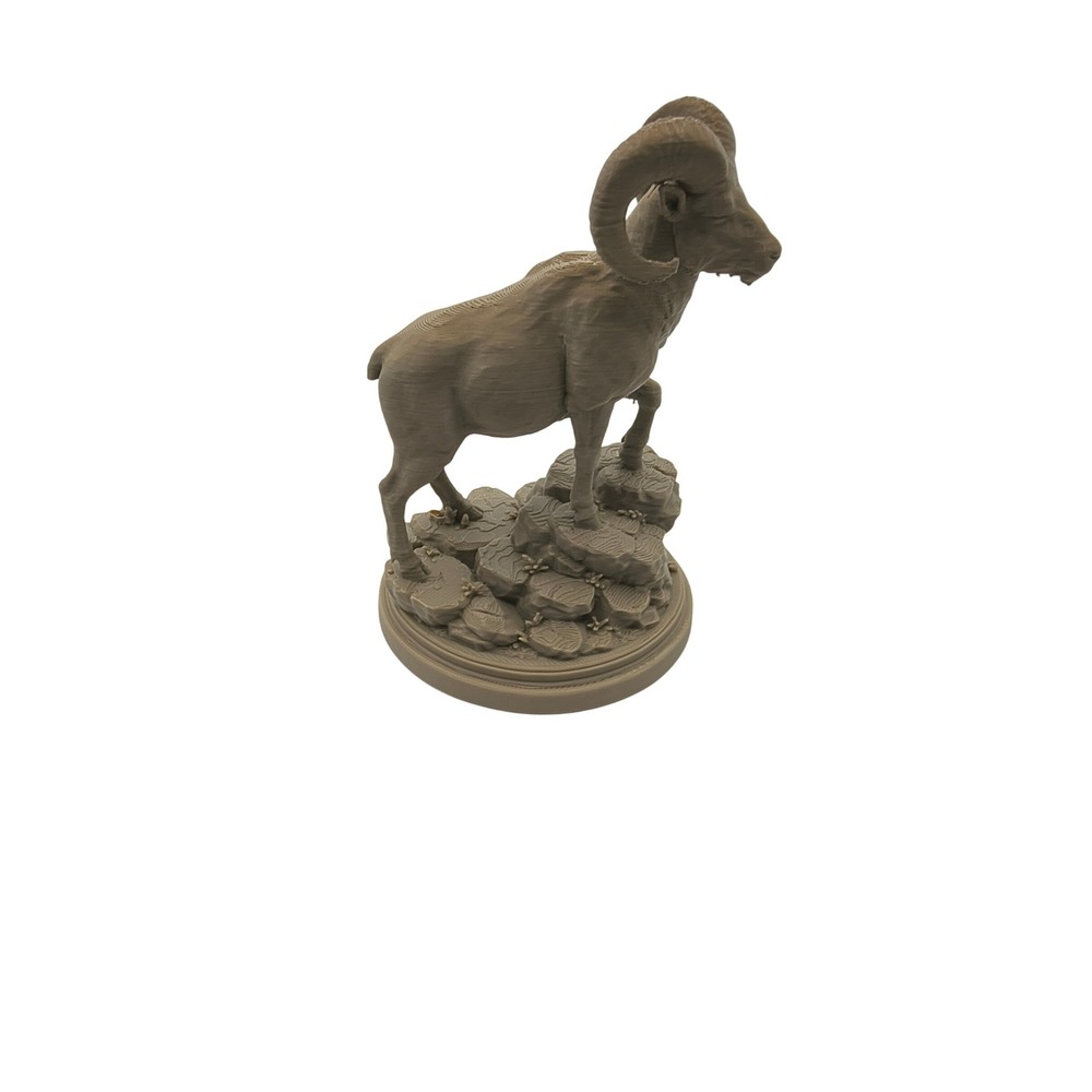Bighorn Sheep Ram Figurine 3D Printed Wildlife Sculpture Tan Cabin Decor 4.25"